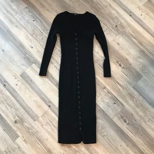 Forever 21 Black V-Neck Ribbed Knit Bodycon Sweater Dress | Size Medium